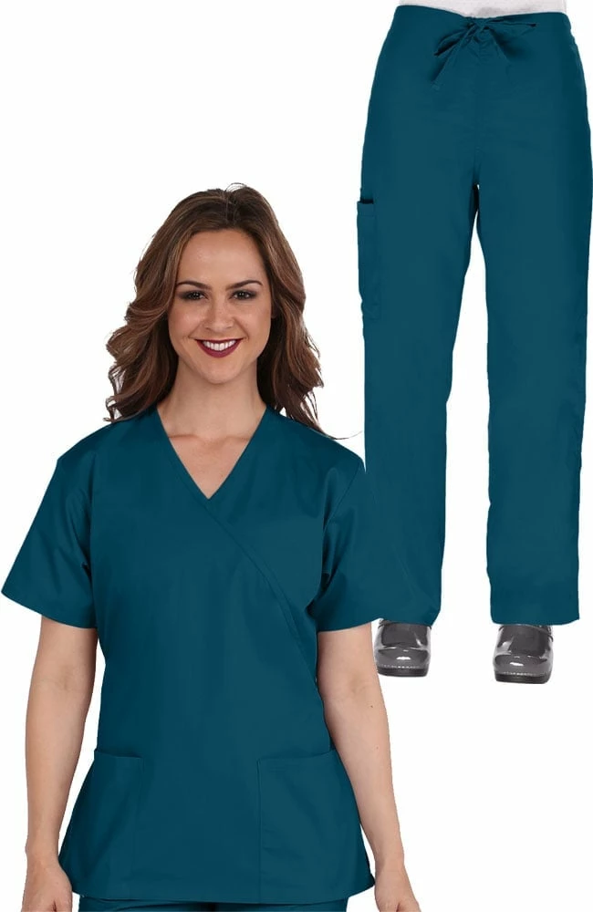 AllHeart Clearance Women's Mock Wrap Scrub Top & Cargo Scrub Pant Set 3 AllHeart Clearance Women's Mock Wrap Scrub Top & Cargo Scrub Pant Set