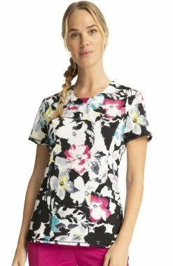 Cherokee Clearance Women's Inky Garden Print Scrub Top