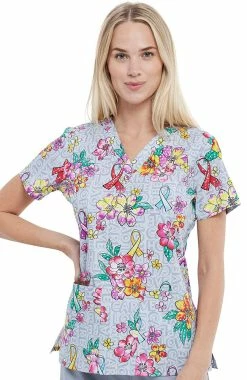 Cherokee Clearance Women's Friendly Flowers Print Scrub Top