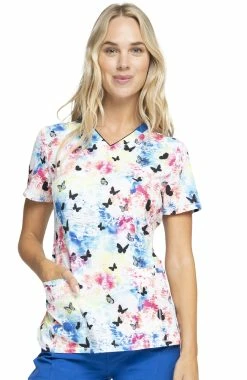 Cherokee Clearance Women's Rainbow Flight Print Scrub Top
