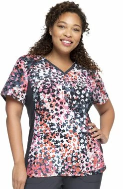 Cherokee Clearance Women's Knit Panel Blooming Cheetah Print Scrub Top