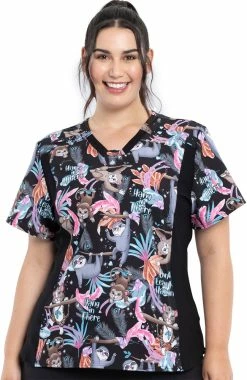Cherokee Clearance Women's Don't Leave Me Hanging Print Scrub Top