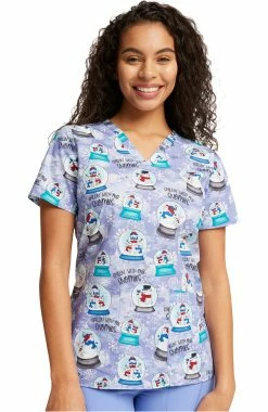Cherokee Women's Chillin' Snowmies Print Scrub Top