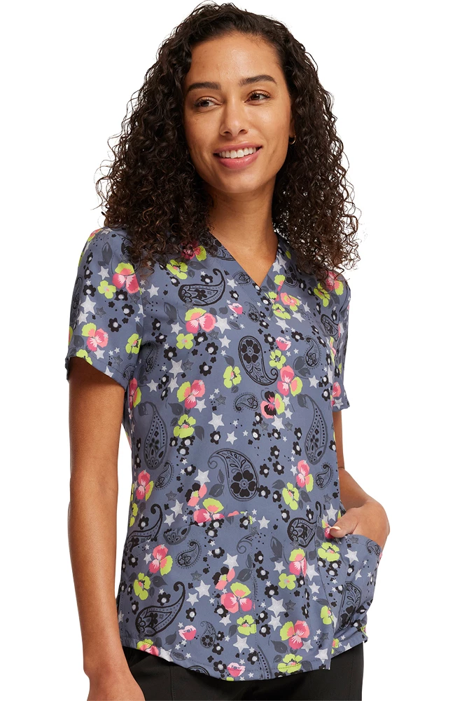 Cherokee Women's Paisley Petals Print Scrub Top 3 Cherokee Women's Paisley Petals Print Scrub Top
