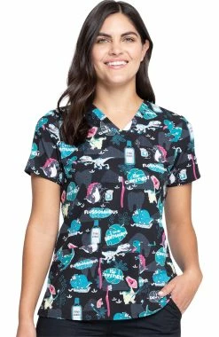 Cherokee Clearance Women's I'm A Dentisaurus Print Scrub Top