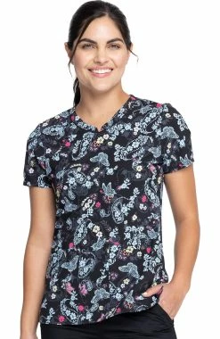 Cherokee Clearance Women's Flutter Blooms Print Scrub Top