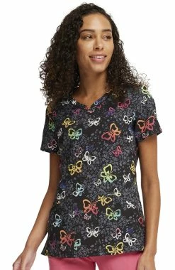 Cherokee Women's Garden Flutter Print Scrub Top