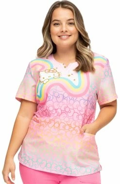 Heartsoul Clearance Women's Retro Rainbow Print Scrub Top