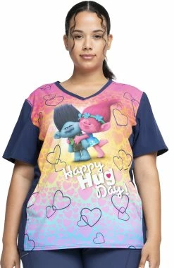 Cherokee Clearance Women's Happy Hug Day Print Scrub Top