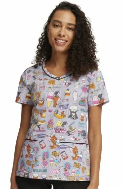 Cherokee Women's Yum Yum Yummy Print Scrub Top