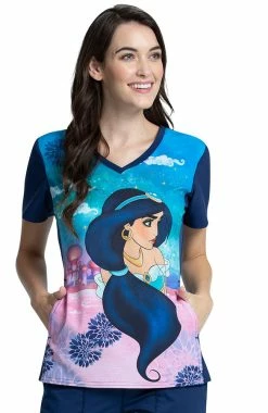 Cherokee Clearance Women's Jasmine Nights Print Scrub Top