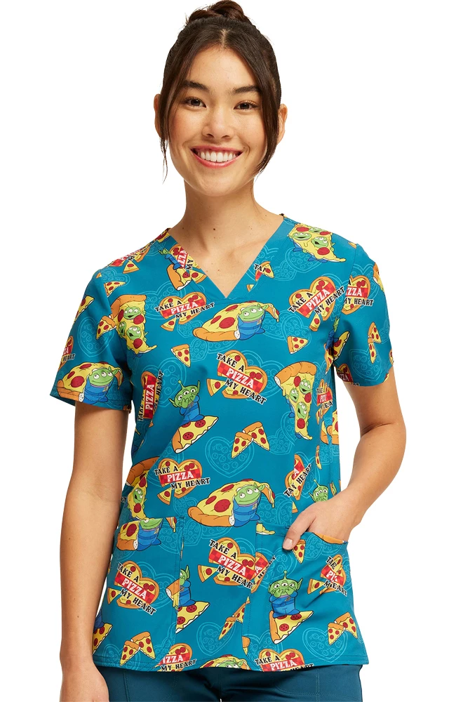 Cherokee Women's Pizza My Heart Alien Print Scrub Top 3 Cherokee Women's Pizza My Heart Alien Print Scrub Top