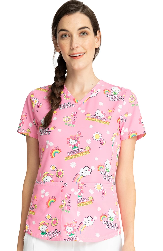 Cherokee Clearance Women's Hello Kitty Sunshine Print Scrub Top 3 Cherokee Clearance Women's Hello Kitty Sunshine Print Scrub Top