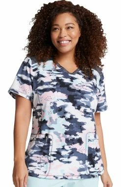 Dickies Clearance Women's Soft Side Camo Print Scrub Top