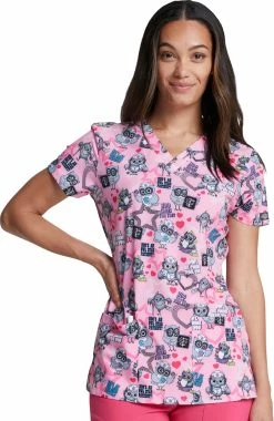Dickies Clearance Women's Hoo Cares For You Print Scrub Top