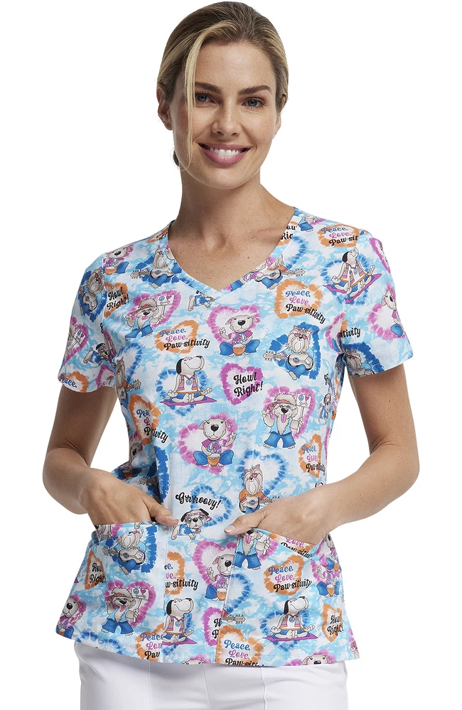 Dickies Women's Hippie Hounds Print Scrub Top 3 Dickies Women's Hippie Hounds Print Scrub Top