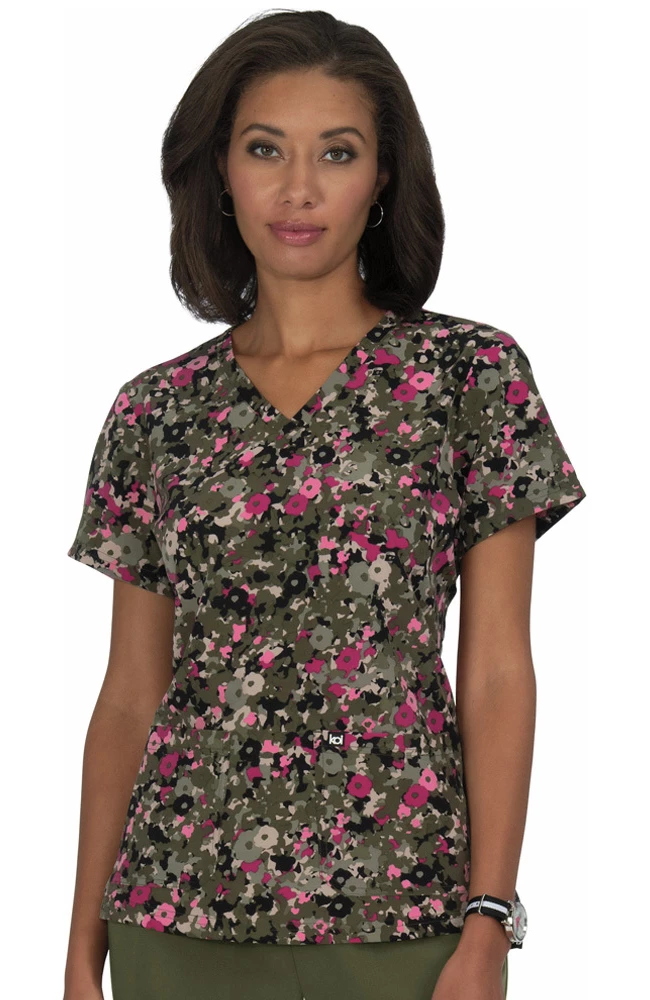 Koi Clearance Women's Early Energy Dainty Camo Print Scrub Top 3 Koi Clearance Women's Early Energy Dainty Camo Print Scrub Top