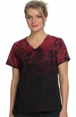 Koi Clearance Women's Reform Eastern Dreams Ruby Ombre Print Scrub Top