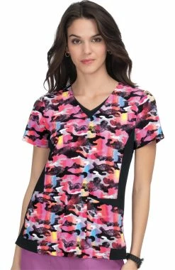 Koi Clearance Women's Nadi V-Neck Colorful Camo Print Scrub Top
