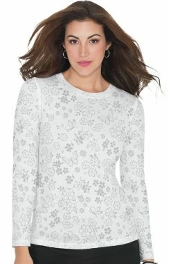 Koi Women's Presley Flower Shower Burnout White Print Underscrub T-Shirt