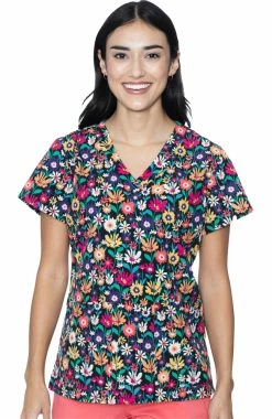 Med Couture Women's Vicky Daisy Fields Print Scrub Top