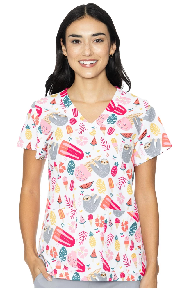 Med Couture Women's Vicky Sloth Party Print Scrub Top 3 Med Couture Women's Vicky Sloth Party Print Scrub Top