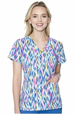 Med Couture Women's Vicky Watercolor Animal Print Scrub Top