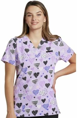 White Cross Clearance Women's Cross My Heart Print Scrub Top