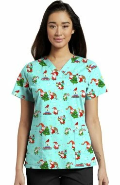 White Cross Clearance Women's Frosty Jolly Flakes Print Scrub Top