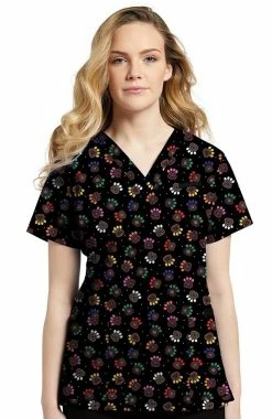 White Cross Clearance Women's Paw Sitive Print Scrub Top