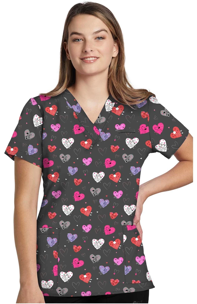 White Cross Women's V-Neck Puppy Love Print Scrub Top 3 White Cross Women's V-Neck Puppy Love Print Scrub Top