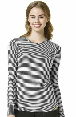 WonderWink Clearance Women's Silky Long Sleeve Stripe Print Underscrub T-Shirt