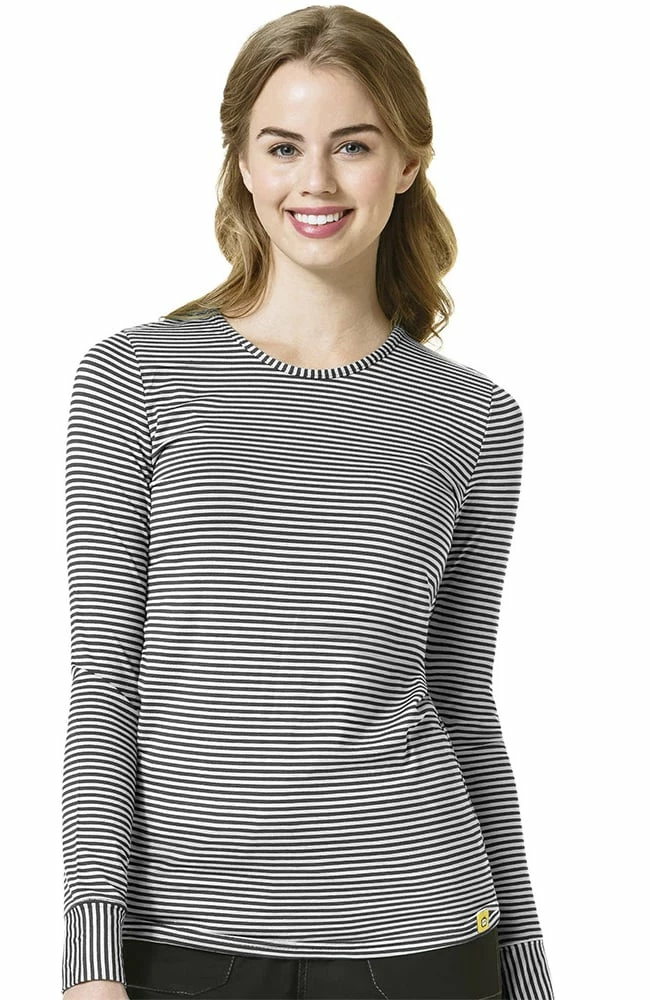 WonderWink Clearance Women's Silky Long Sleeve Stripe Print Underscrub T-Shirt 3 WonderWink Clearance Women's Silky Long Sleeve Stripe Print Underscrub T-Shirt