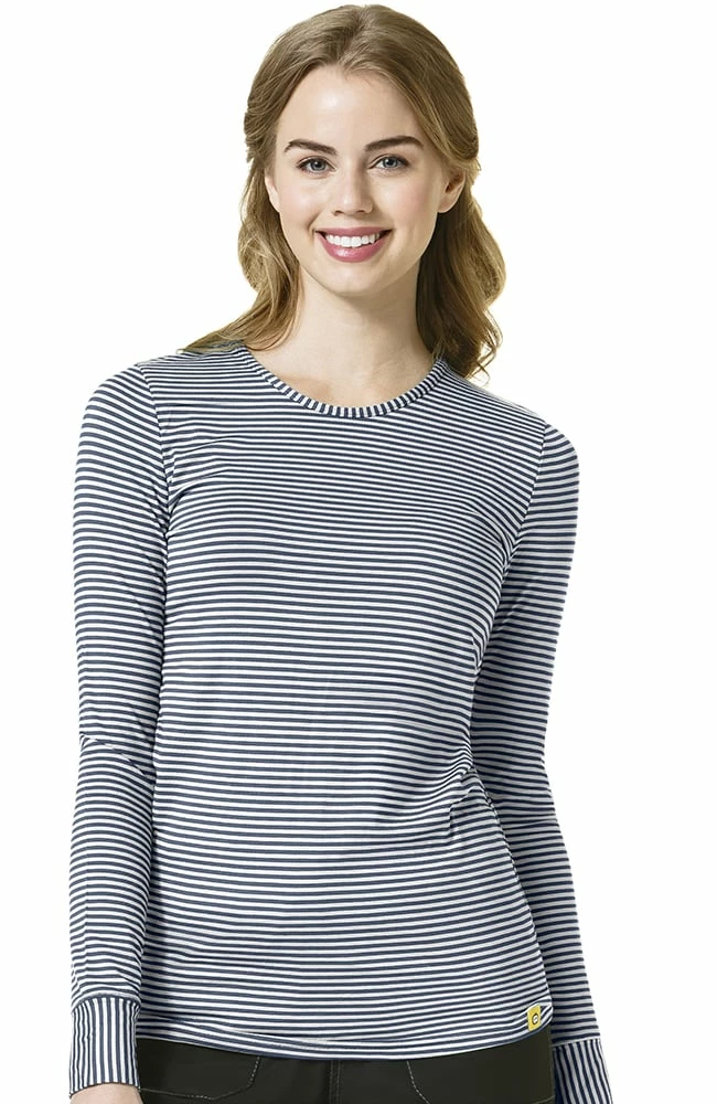 WonderWink Clearance Women's Silky Long Sleeve Stripe Print Underscrub T-Shirt 3 WonderWink Clearance Women's Silky Long Sleeve Stripe Print Underscrub T-Shirt