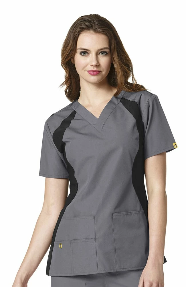 WonderWink Clearance Women's Lima Knit Panel Solid Scrub Top 3 WonderWink Clearance Women's Lima Knit Panel Solid Scrub Top