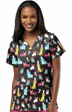 WonderWink Clearance Women's Top Hat Tails Print Scrub Top
