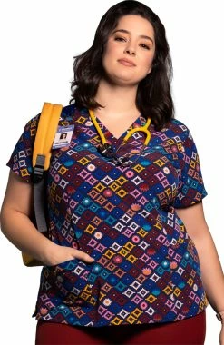 WonderWink Clearance Women's Geo Mio Print Scrub Top