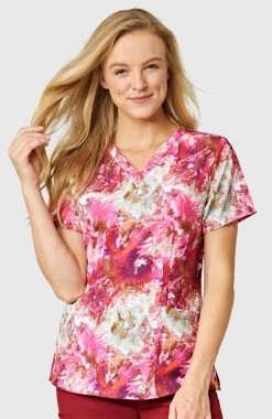 WonderWink Women's V-Neck 3 Pocket Phoenix Print Scrub Top