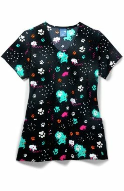 Zoe And Chloe Clearance Women's Pawp Star Print Scrub Top