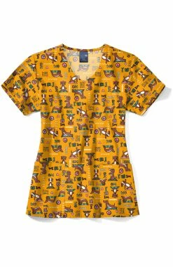 Zoe And Chloe Women's V-Neck Namaste All Day Print Scrub Top