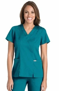 Alternative view of Grey's Anatomy Clearance Women's Wrap With Princess Seams Solid Scrub Top
