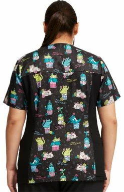 Alternative view of Cherokee Women's Knit Panel Feline Fan-cactus Print Scrub Top