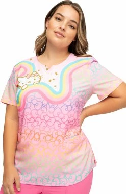 Alternative view of Heartsoul Clearance Women's Retro Rainbow Print Scrub Top