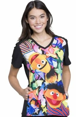 Alternative view of Cherokee Clearance Women's V-Neck Contrast Back Sesame Street Print Scrub Top