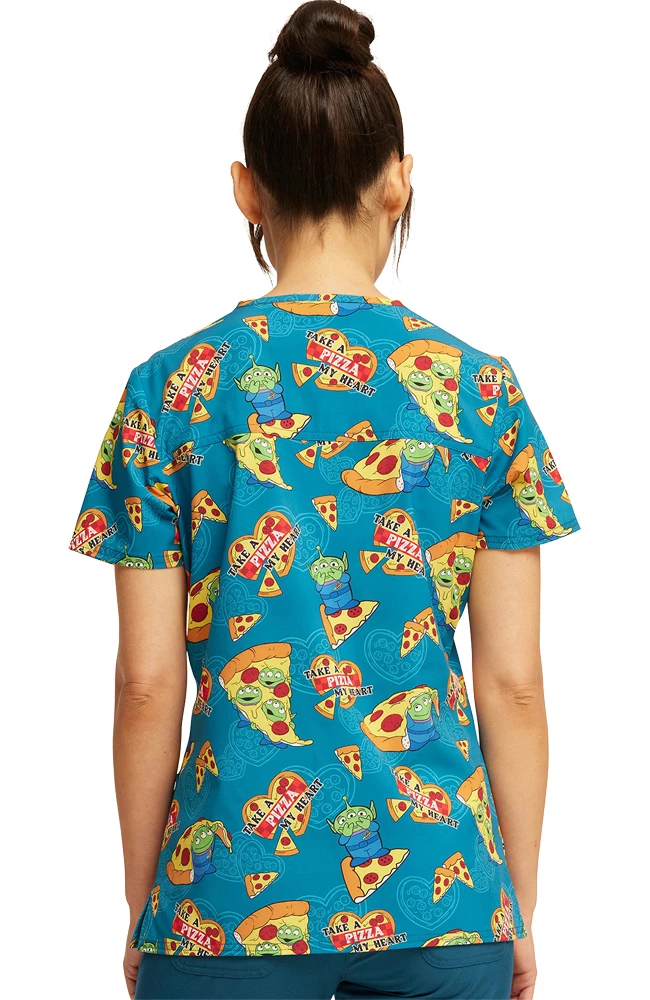 Cherokee Women's Pizza My Heart Alien Print Scrub Top 4 Cherokee Women's Pizza My Heart Alien Print Scrub Top - Image 2