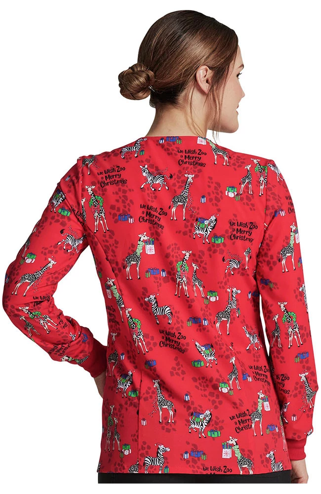 Dickies Clearance Women's Wish Zoo A Merry Christmas Print Scrub Jacket 4 Dickies Clearance Women's Wish Zoo A Merry Christmas Print Scrub Jacket - Image 2