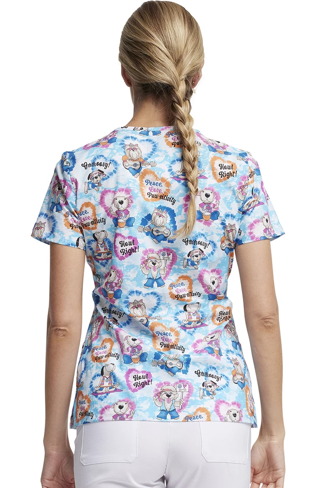 Dickies Women's Hippie Hounds Print Scrub Top 4 Dickies Women's Hippie Hounds Print Scrub Top - Image 2