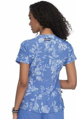 Alternative view of Koi Clearance Women's Early Energy True Ceil Botanical Burnout Print Scrub Top