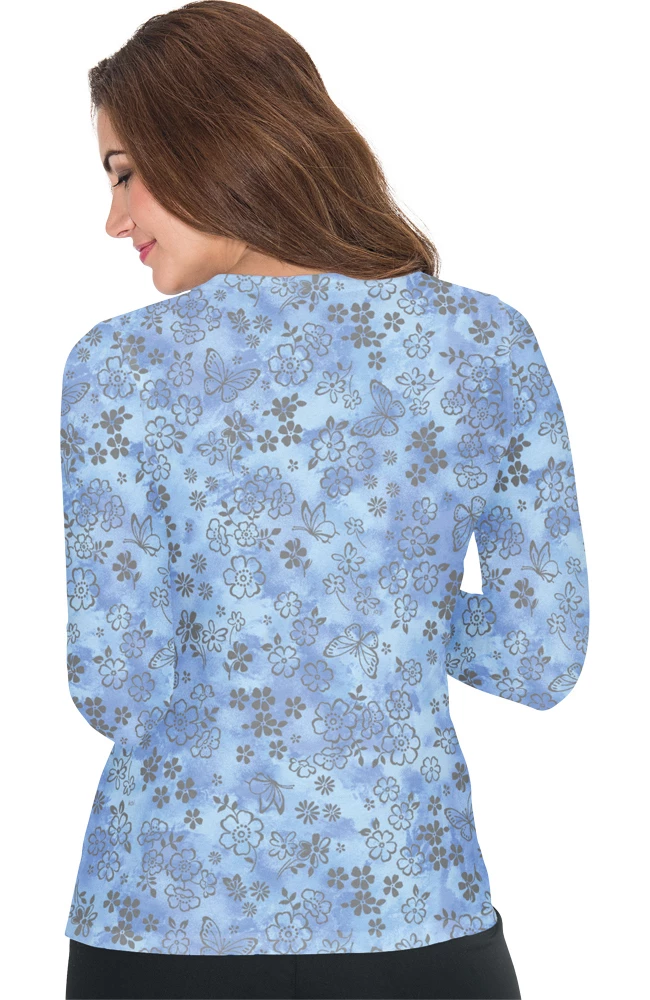 Koi Women's Presley Flower Shower True Ceil Burnout Print Underscrub T-Shirt 4 Koi Women's Presley Flower Shower True Ceil Burnout Print Underscrub T-Shirt - Image 2