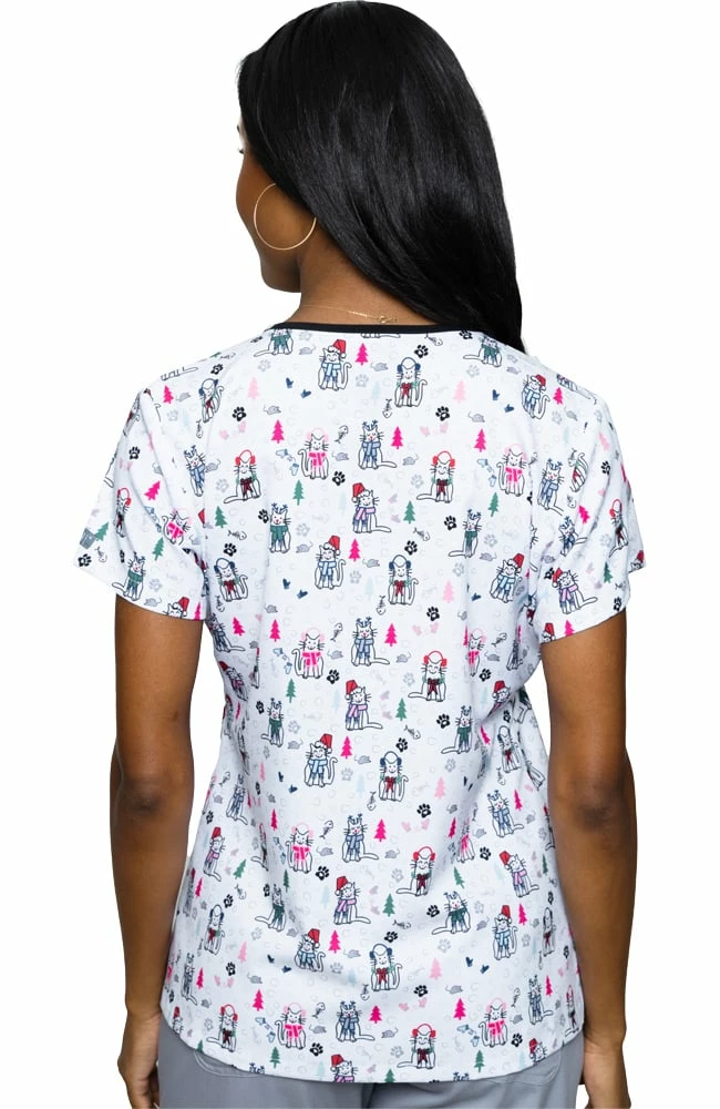 Med Couture Women's Vicky Meowy Christmas Print Scrub Top 4 Med Couture Women's Vicky Meowy Christmas Print Scrub Top - Image 2